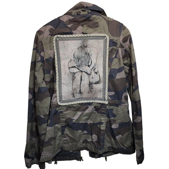 Upcycled Camo Jacket with Embroidered Portrait Patch - Picture 2 of 8